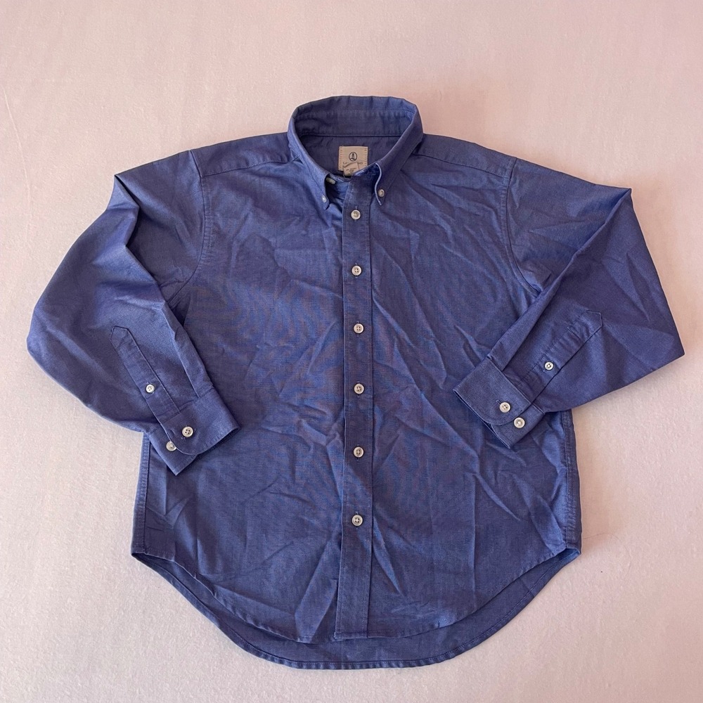Lands End Kids Blue Oxford Button Down Long Sleeve‎ Dress Shirt Size 10-12